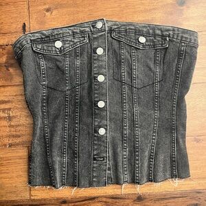 Sonalong Contemporary Acid-Wash Black Denim Corset Top